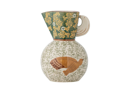 Krug Florin Handbemalter Keramikkrug mit Blumenmotiv, Dekorativ, Grün