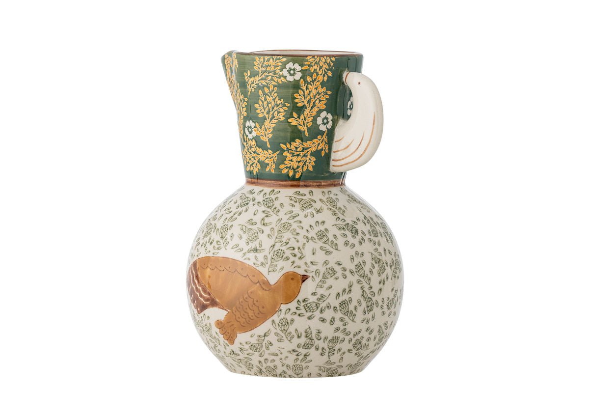 Krug Florin Handbemalter Keramikkrug mit Blumenmotiv, Dekorativ, Grün