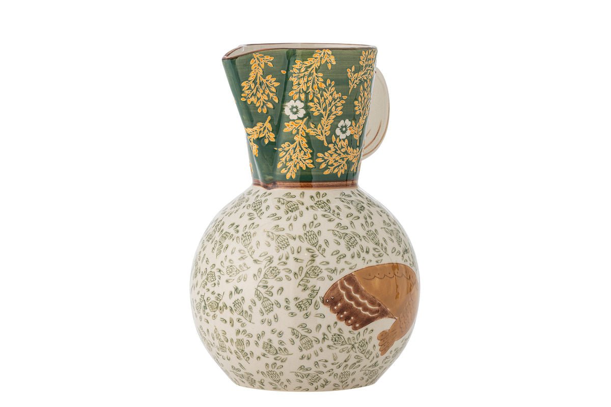 Krug Florin Handbemalter Keramikkrug mit Blumenmotiv, Dekorativ, Grün