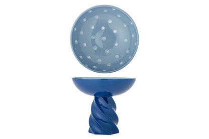 Luxusbetten24 Mily Sockelschale Handbemalt Steingutschale Blau Elegant Wohnzimmer