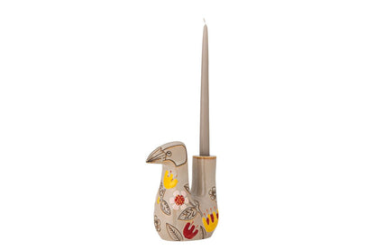 Kerzenhalter Aviya – Handbemalte Vogelfigur mit Floralen Details, Bunt