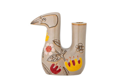 Kerzenhalter Aviya – Handbemalte Vogelfigur mit Floralen Details, Bunt