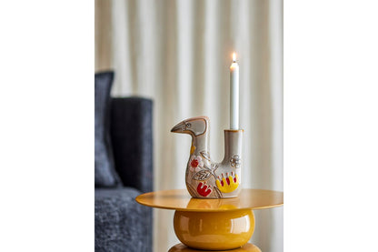 Kerzenhalter Aviya – Handbemalte Vogelfigur mit Floralen Details, Bunt