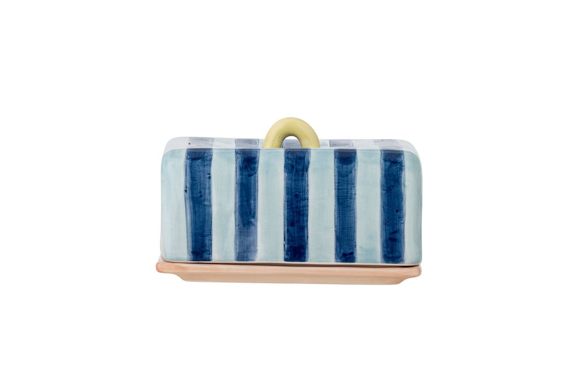 Luxusbetten24 Butterdose Eleni Handbemalt Streifendesign Glänzende Glasur Bunt