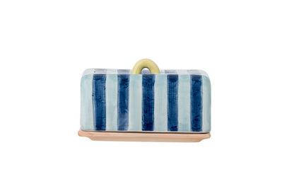 Luxusbetten24 Butterdose Eleni Handbemalt Streifendesign Glänzende Glasur Bunt