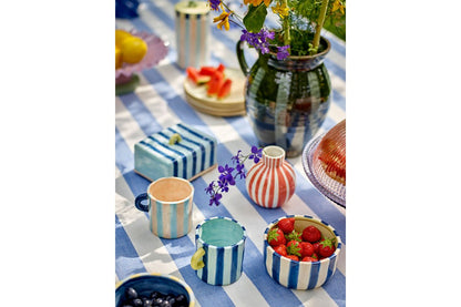 Luxusbetten24 Butterdose Eleni Handbemalt Streifendesign Glänzende Glasur Bunt