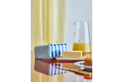 Luxusbetten24 Butterdose Eleni Handbemalt Streifendesign Glänzende Glasur Bunt