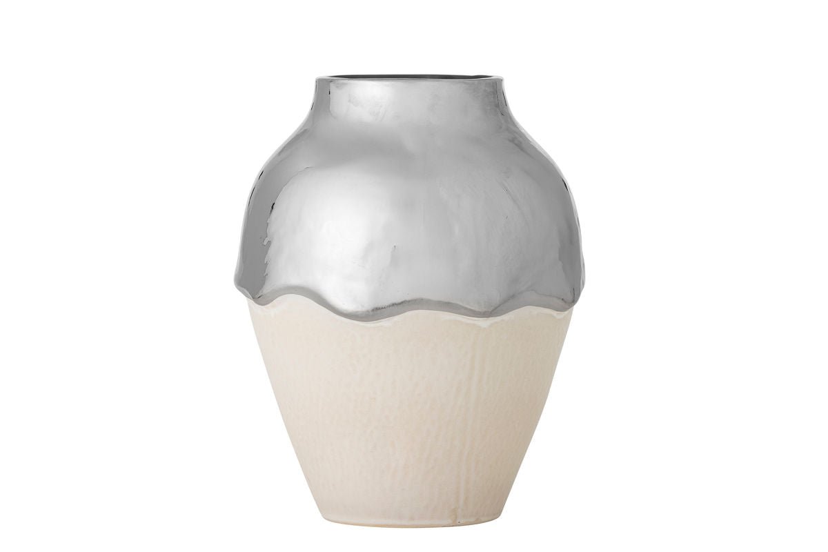 Luxusbetten24 Vase Silena Edle Steingutvase mit Silberner Glasur