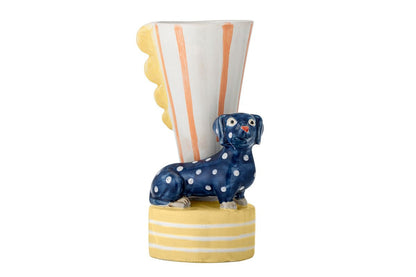 Luxusbetten24 Dallie Handbemalte Steingutvase mit Dackelmotiv, Bunte Farbe