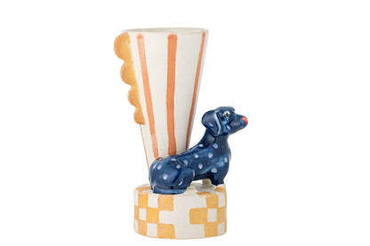 Luxusbetten24 Dallie Handbemalte Steingutvase mit Dackelmotiv, Bunte Farbe