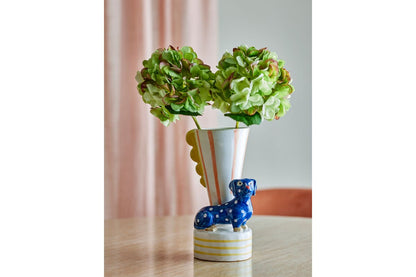 Luxusbetten24 Dallie Handbemalte Steingutvase mit Dackelmotiv, Bunte Farbe