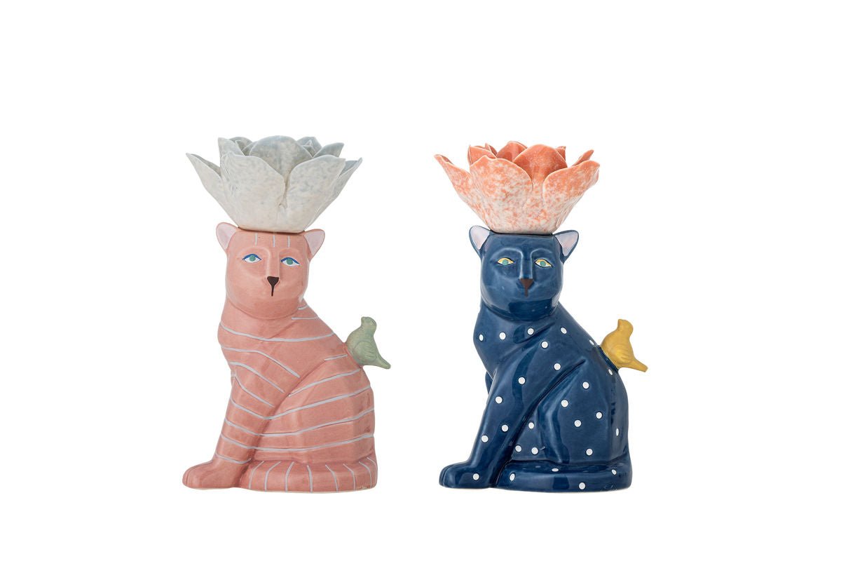 Luxusbetten24 Kerzenhalter Felinea Katzenmotiv mit reaktiver Glasur 2er-Set