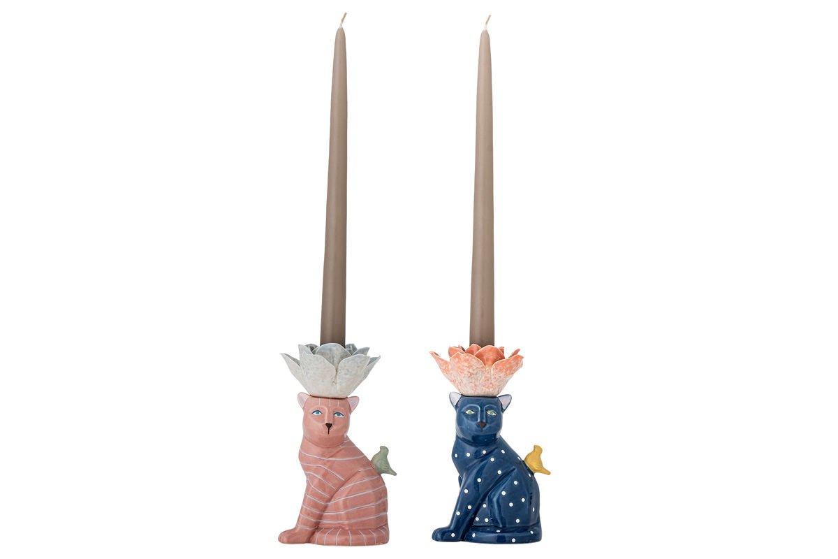 Luxusbetten24 Kerzenhalter Felinea Katzenmotiv mit reaktiver Glasur 2er-Set