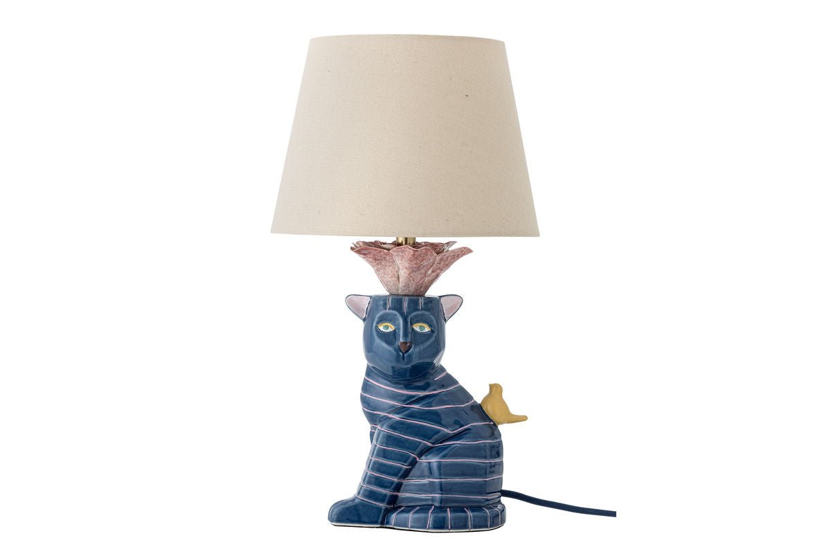 Tischlampe Liora – Handbemaltes Steingut in Blau, Dekoratives Designobjekt