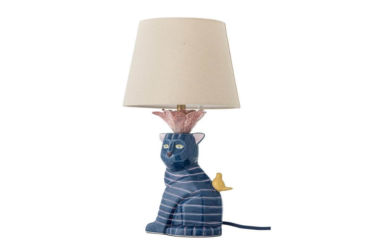 Tischlampe Liora – Handbemaltes Steingut in Blau, Dekoratives Designobjekt