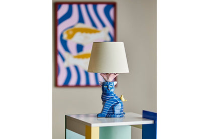 Tischlampe Liora – Handbemaltes Steingut in Blau, Dekoratives Designobjekt