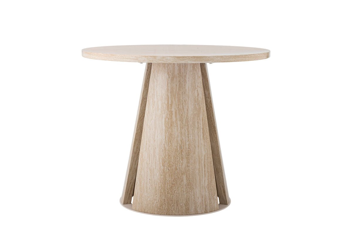 Luxusbetten24 Travio Esstisch Rundes Design im Travertin-Look Naturton