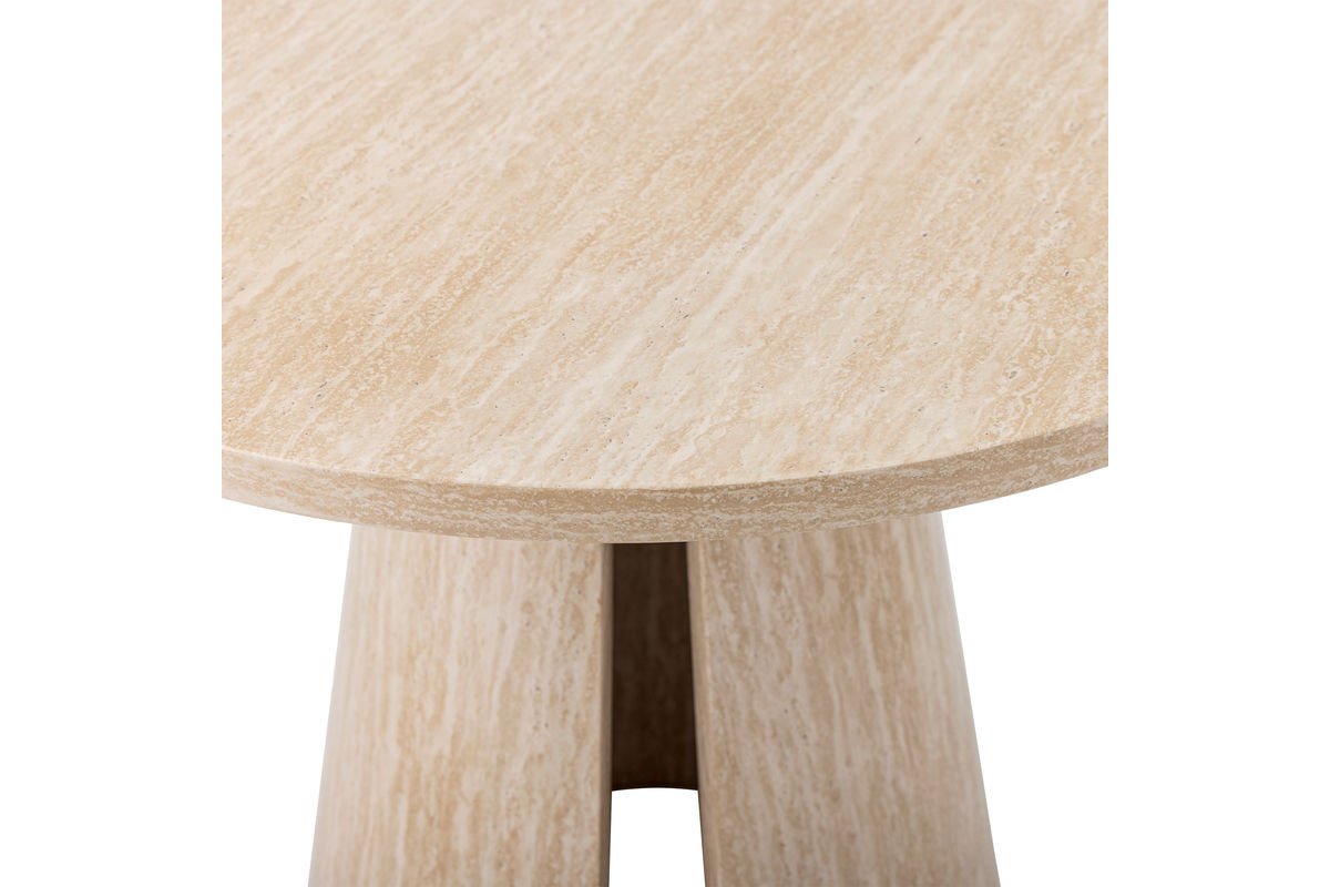 Luxusbetten24 Travio Esstisch Rundes Design im Travertin-Look Naturton