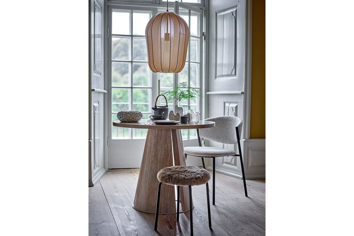 Luxusbetten24 Travio Esstisch Rundes Design im Travertin-Look Naturton