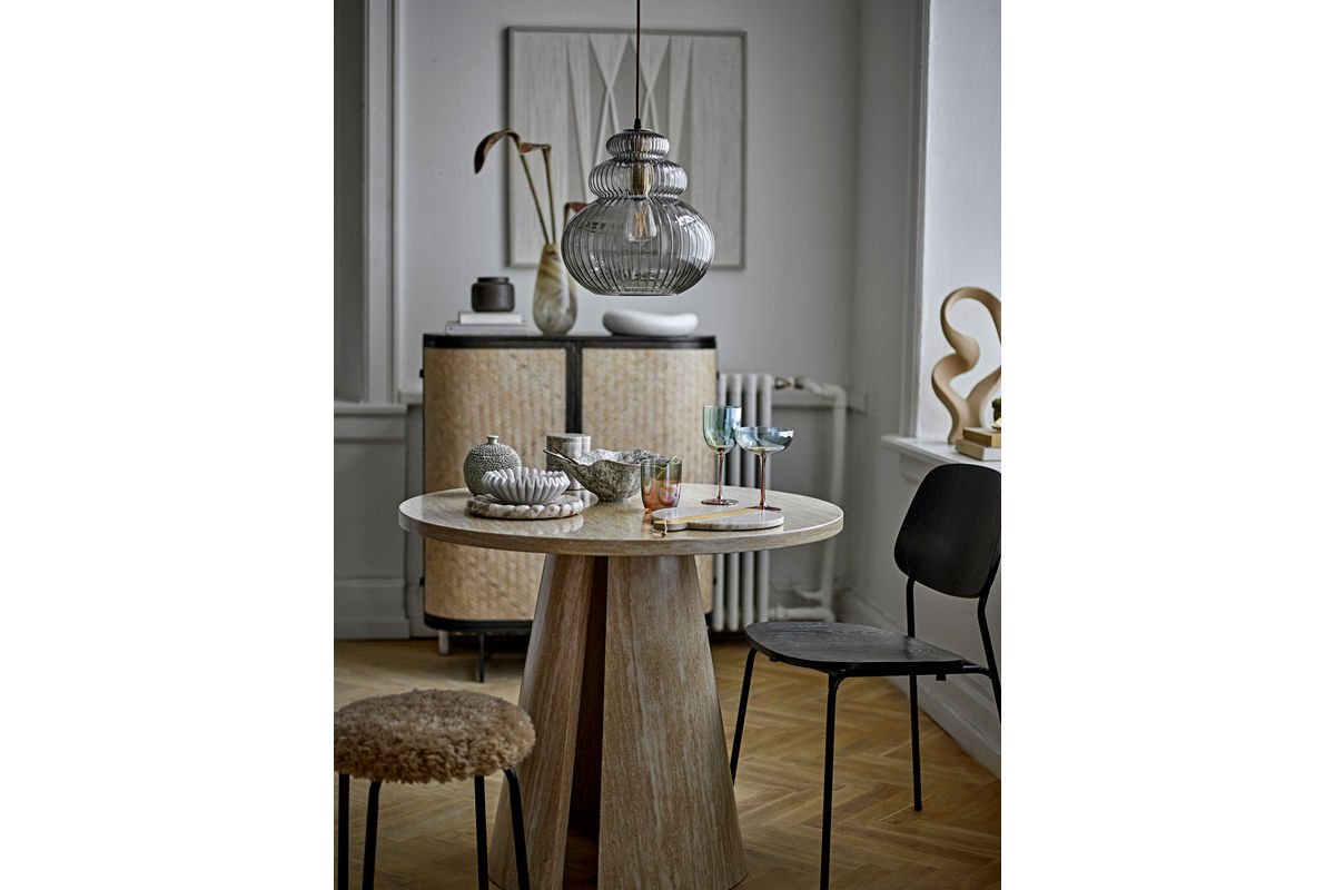 Luxusbetten24 Travio Esstisch Rundes Design im Travertin-Look Naturton