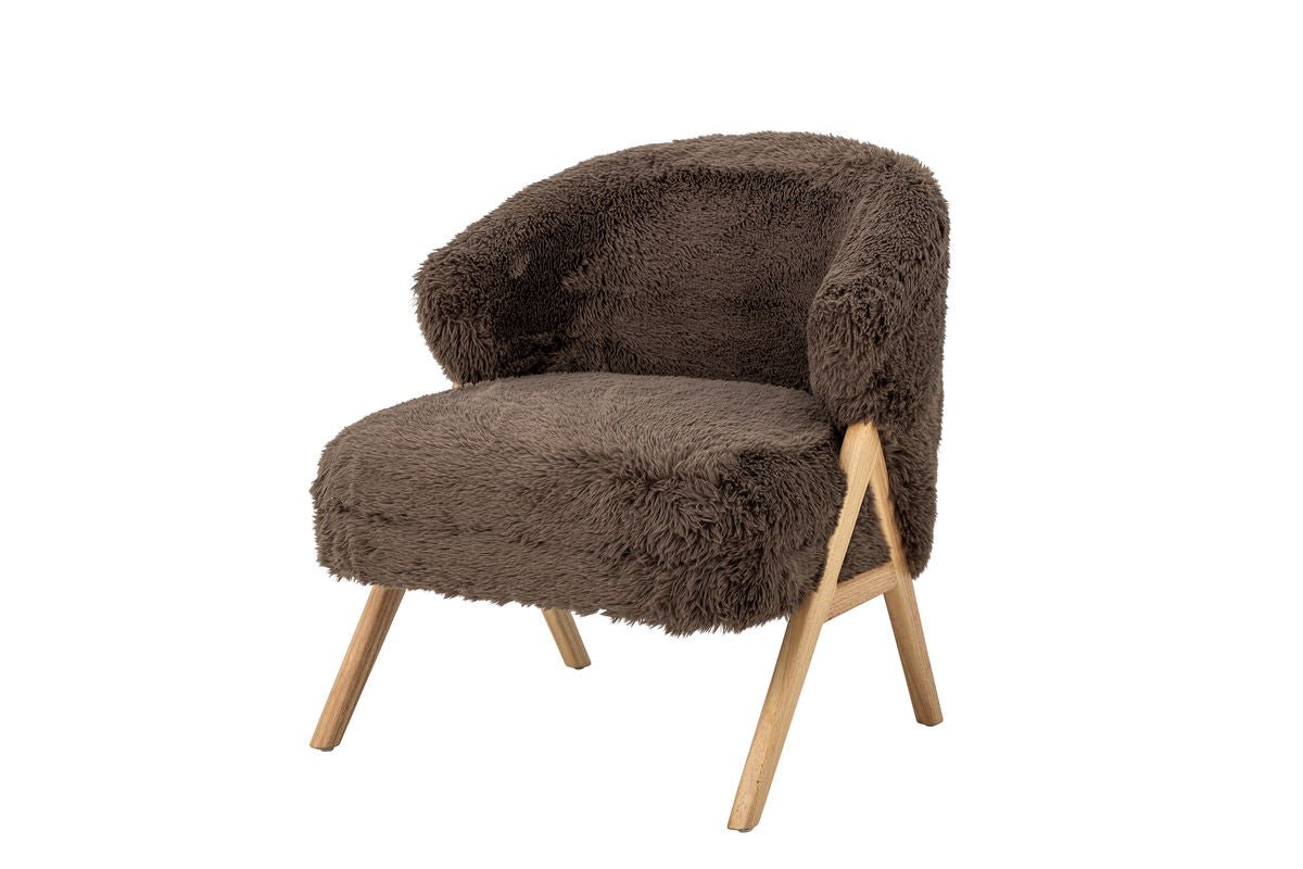 Luxusbetten24 Loungesessel Ang Kunstfell & FSC‑Holz Braun
