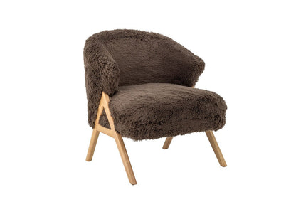 Luxusbetten24 Loungesessel Ang Kunstfell & FSC‑Holz Braun
