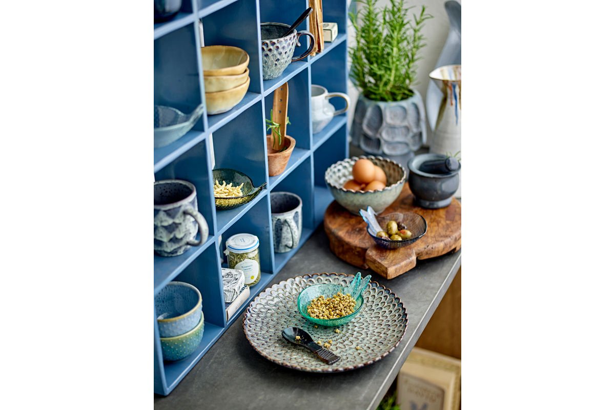 Luxusbetten24 Maribo Fächerregal aus recyceltem Holz Blau