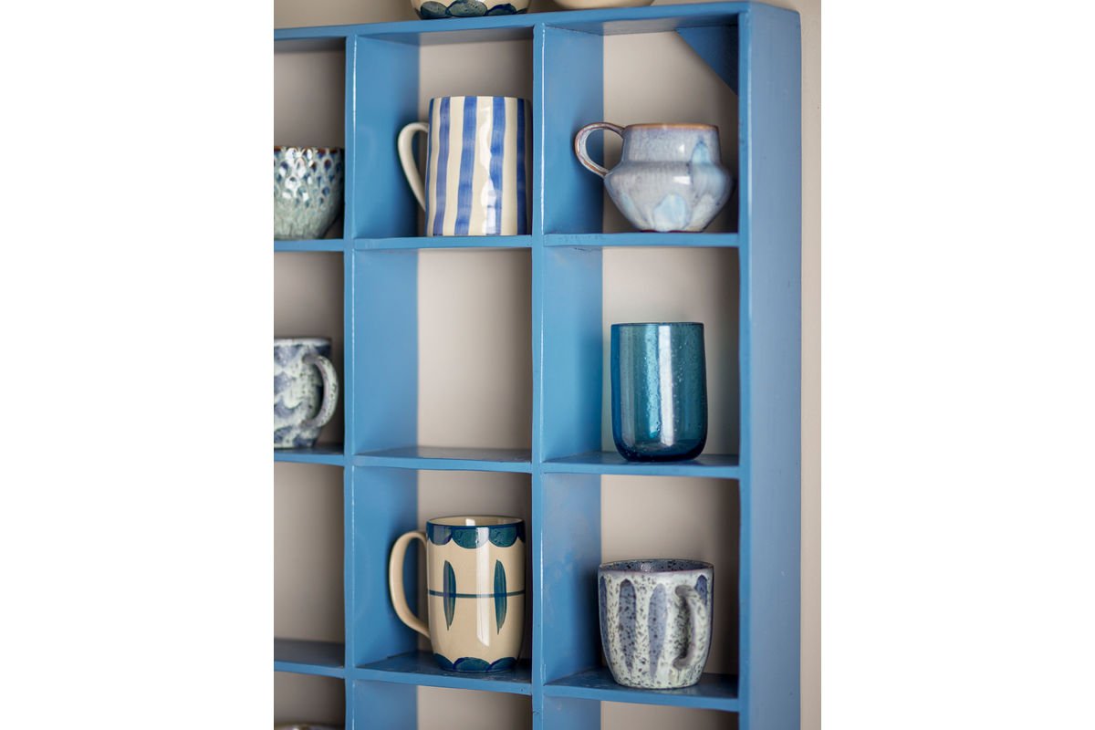 Luxusbetten24 Maribo Fächerregal aus recyceltem Holz Blau