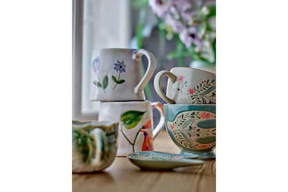Luxusbetten24 Luni 2er Becher-Set Steingut Bunt mit Floralen Motiven