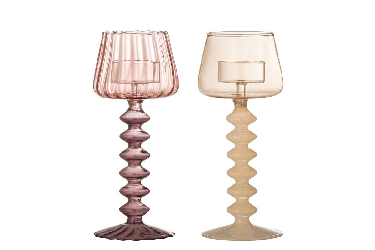 2er Set Teelichthalter Silas Rosé aus Glas