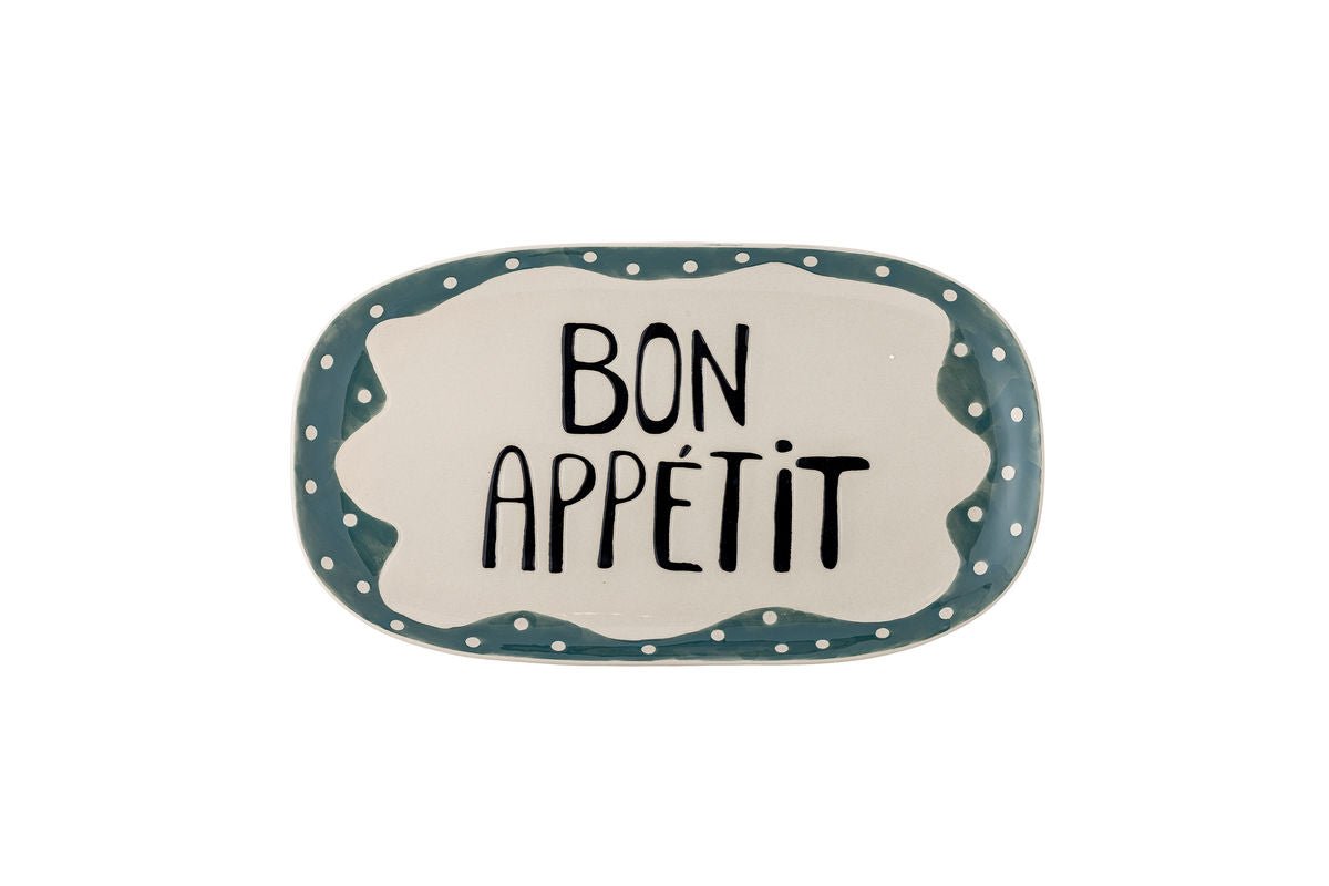 Luxusbetten24 Sola Handbemalte Steingutplatte mit „Bon Appétit“-Detail, Bunt