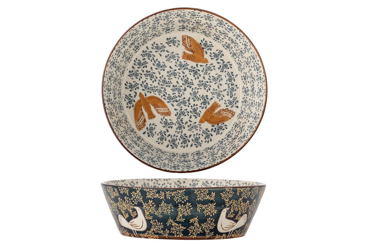 Luxusbetten24 Schale Bindy Handbemalte Steingutschale mit Vogelmotiv Blau