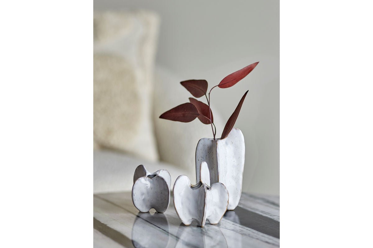 3er Set Vase Lela – Weiß, Aus Steingut