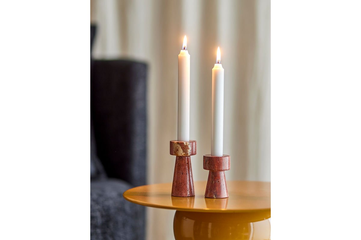 Kerzenhalter Nura – Eleganter Travertin in sanften Rosétönen (2er-Set)
