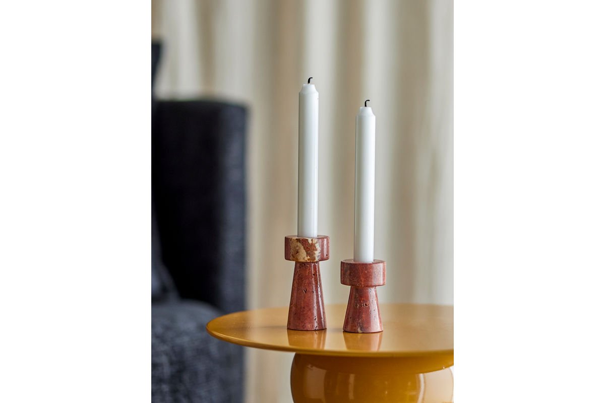 Kerzenhalter Nura – Eleganter Travertin in sanften Rosétönen (2er-Set)