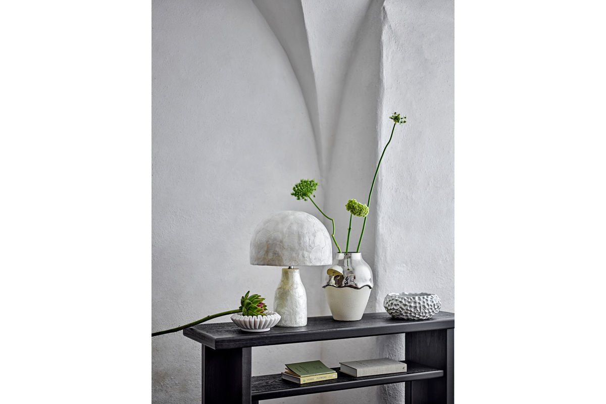 Luxusbetten24 Nerea Tischlampe Schimmerndes Capiz-Design Naturton
