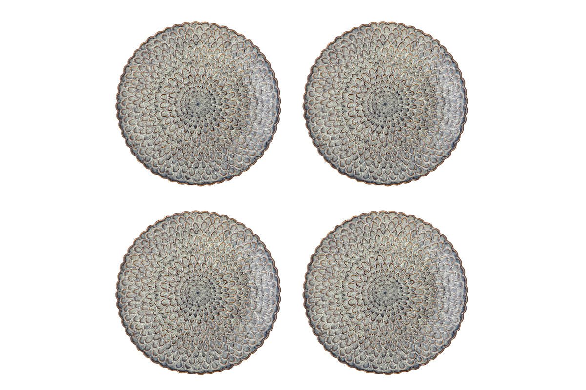 Cori Teller-Set aus Steingut, 4er-Set, Grau, Maritimes Relief