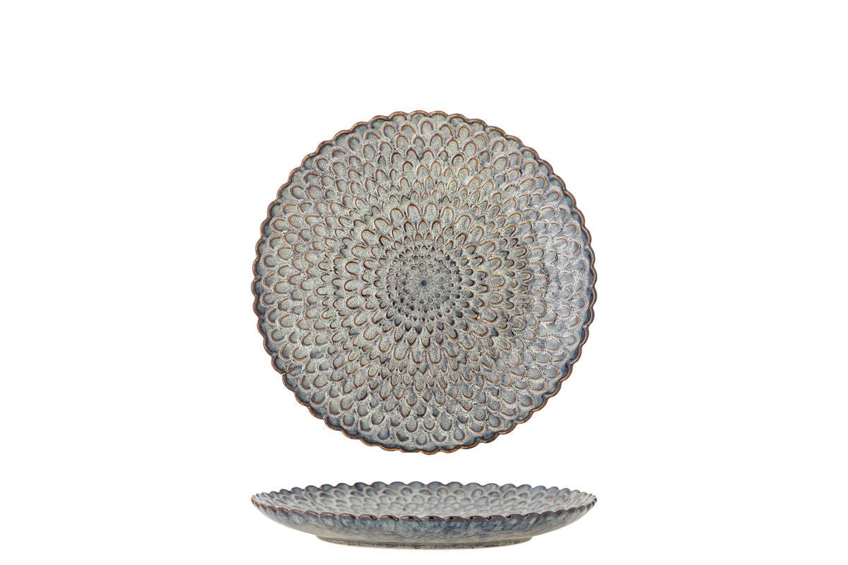 Cori Teller-Set aus Steingut, 4er-Set, Grau, Maritimes Relief