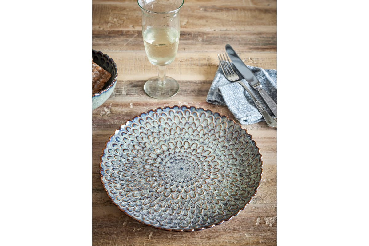 Cori Teller-Set aus Steingut, 4er-Set, Grau, Maritimes Relief