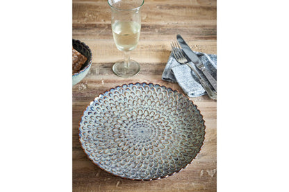 Cori Teller-Set aus Steingut, 4er-Set, Grau, Maritimes Relief