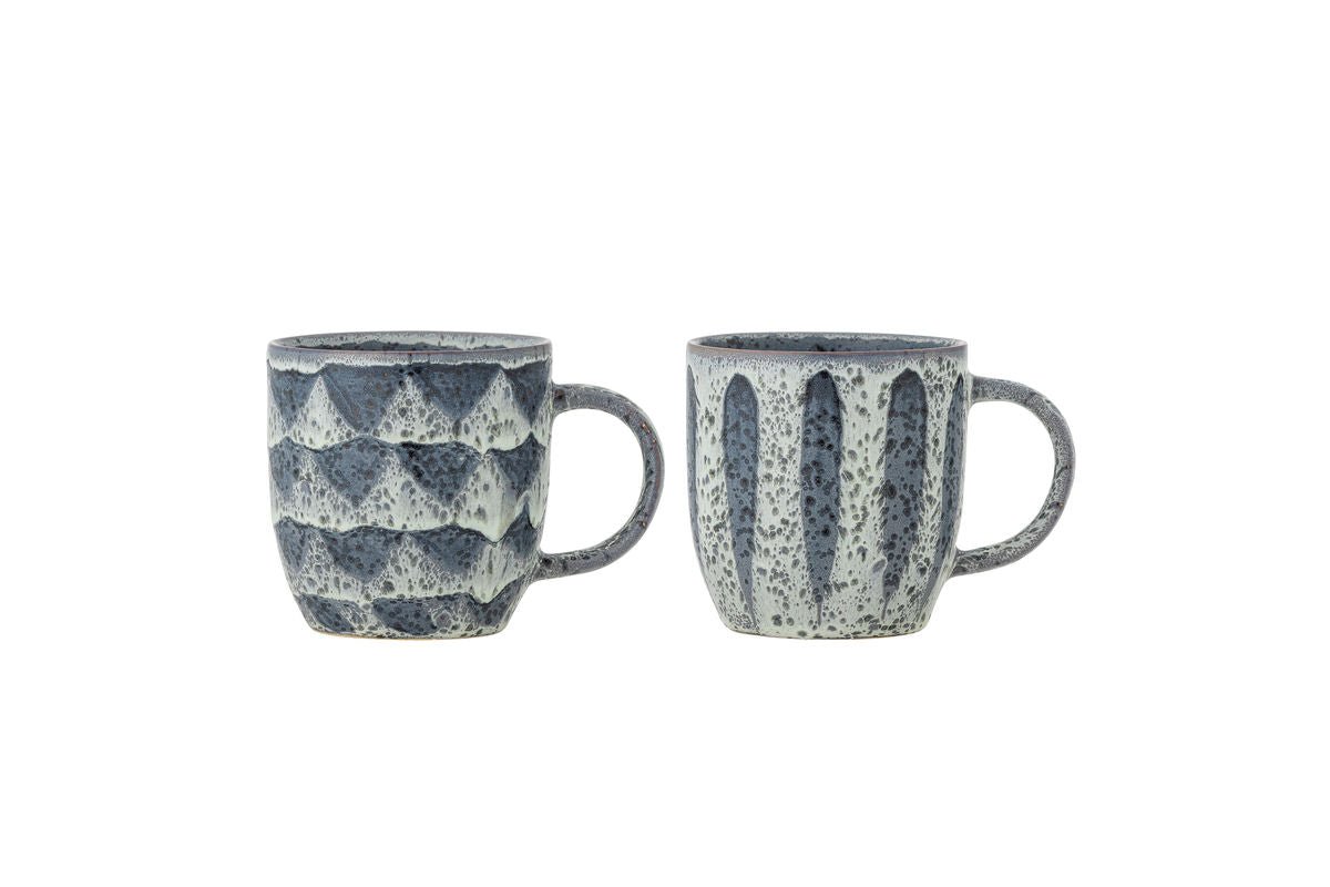 Luxusbetten24 Ula Becher-Set aus Steingut, Grau/Blau