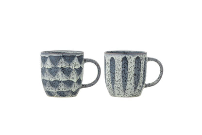 Luxusbetten24 Ula Becher-Set aus Steingut, Grau/Blau