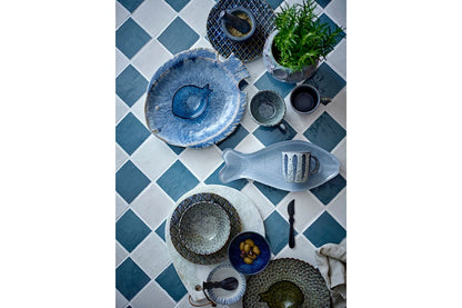 Luxusbetten24 Ula Becher-Set aus Steingut, Grau/Blau