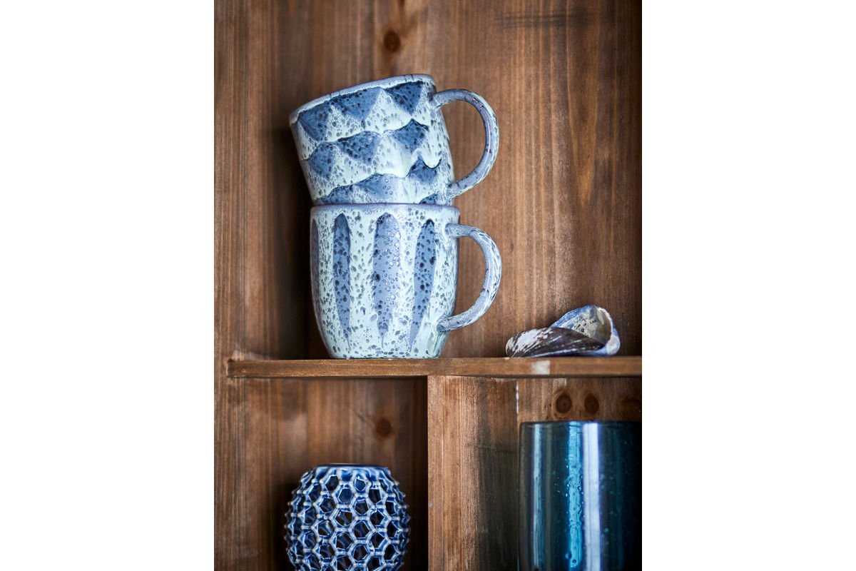 Luxusbetten24 Ula Becher-Set aus Steingut, Grau/Blau