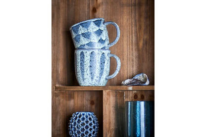 Luxusbetten24 Ula Becher-Set aus Steingut, Grau/Blau