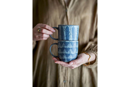 Luxusbetten24 Ula Becher-Set aus Steingut, Grau/Blau