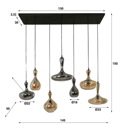Luxusbetten24 Viretta Pendelleuchte, Schwarze Metall‑Armatur, 7 Glasschirme