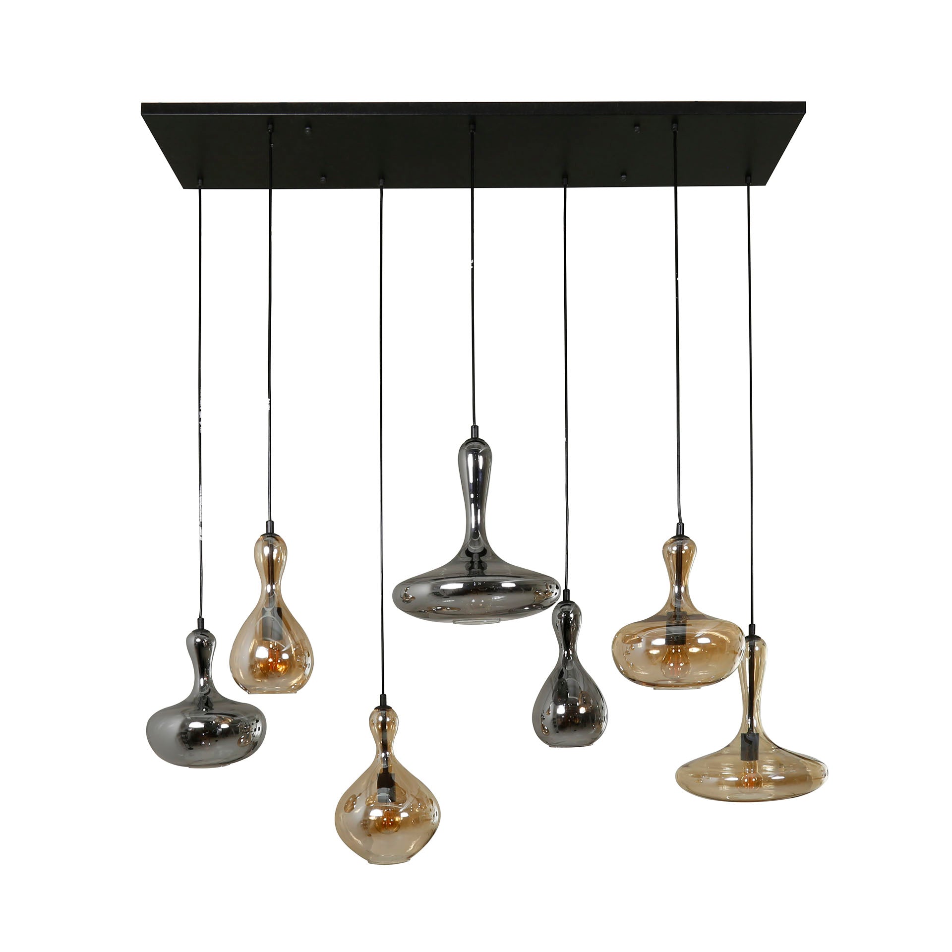 Luxusbetten24 Viretta Pendelleuchte, Schwarze Metall‑Armatur, 7 Glasschirme
