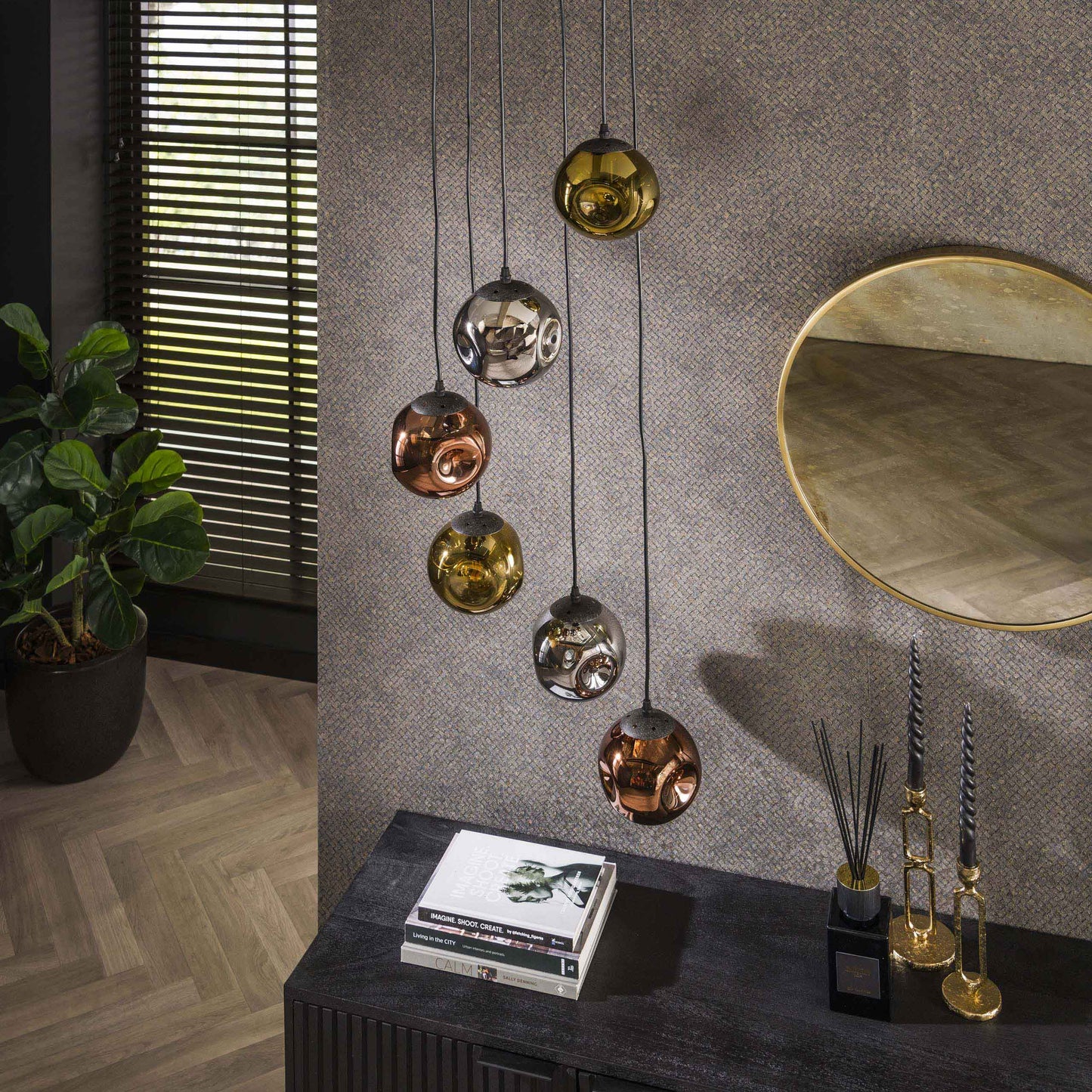 Luxusbetten24 Seraphis Pendelleuchte Metall-Farbkombination Gold Kupfer Chrom