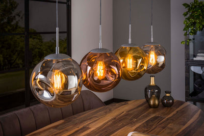 Virelli Pendelleuchte – 4 Leuchten in Metall-Farbkombination Gold, Kupfer und Chrom